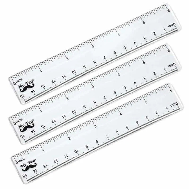 6-Inch Plastic Ruler (3-Pack) - Clear, Dual-Sided with Inches & Centimeters