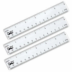 6-Inch Plastic Ruler (3-Pack) - Clear, Dual-Sided with Inches & Centimeters