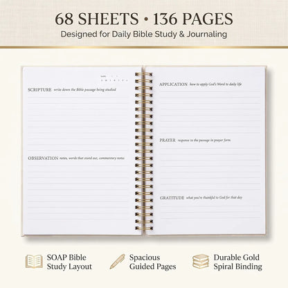 Mr. Pen Abide Bible Study Journal - A5 Hardcover, 136 Pages, 120gsm Paper, Gold Metal Spiral, Christian Gift for Women, SOAP Method