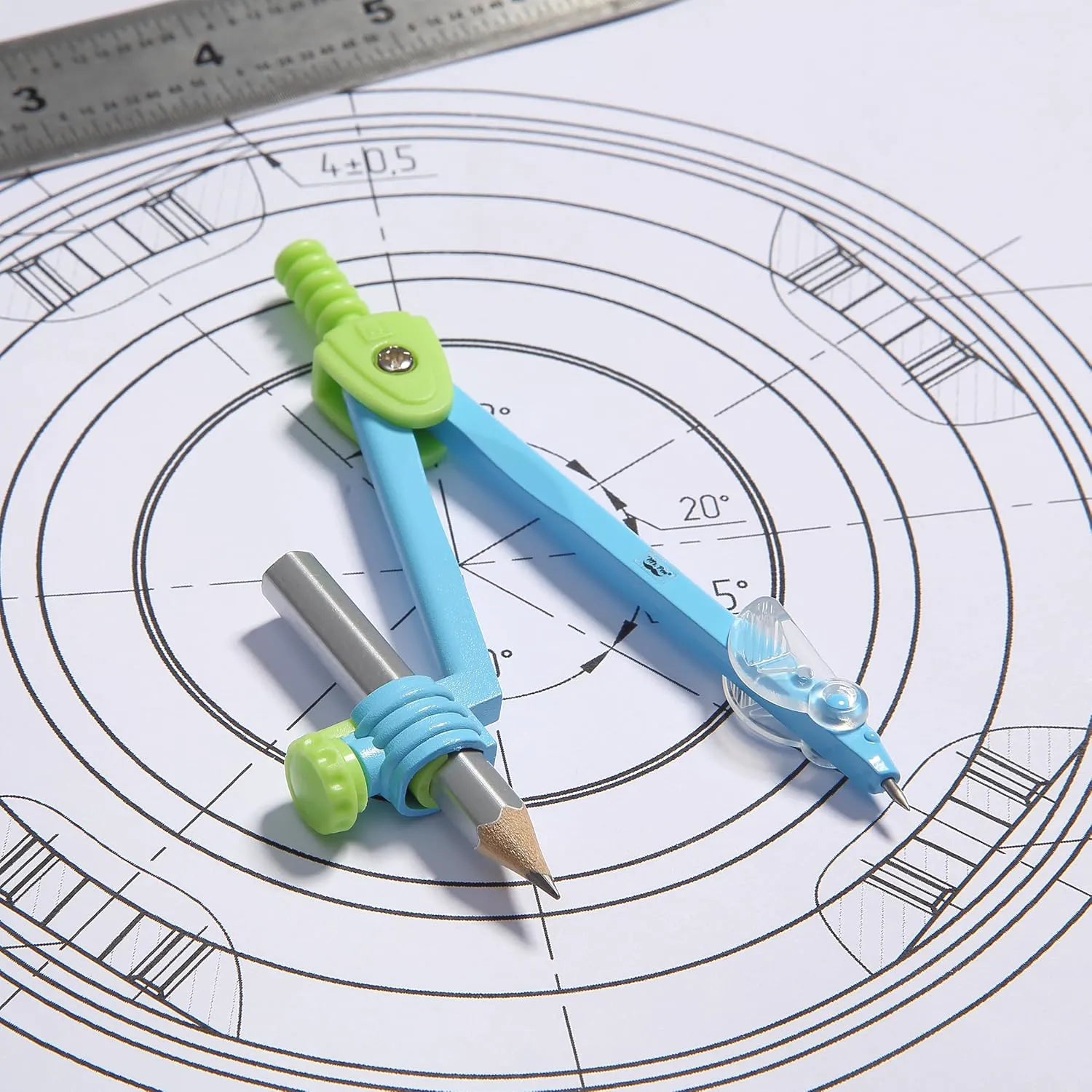 Metal Geometry Compass with Pencil, Locking Mechanism, and Case
