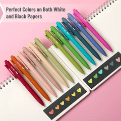 Retractable Gel Pens 12-Pack: Cute Design, Colored Ink, Quick-Dry, Fine Point 0.7mm