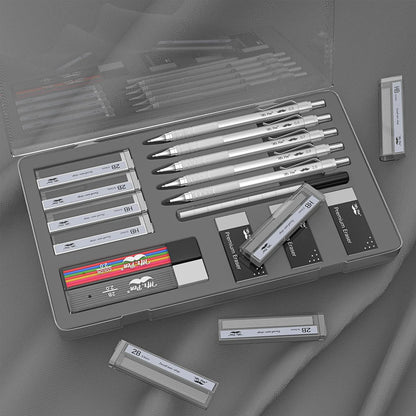Premium Mechanical Pencil Set with Case, 5 Sizes, Leads & Erasers