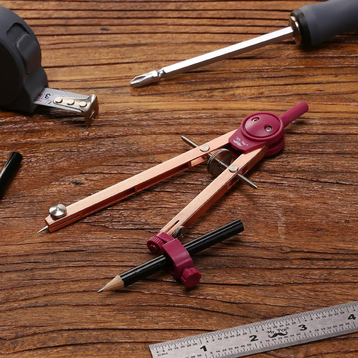 Rose Gold Drawing Compass for Geometry, Draws Up to 11 Inches