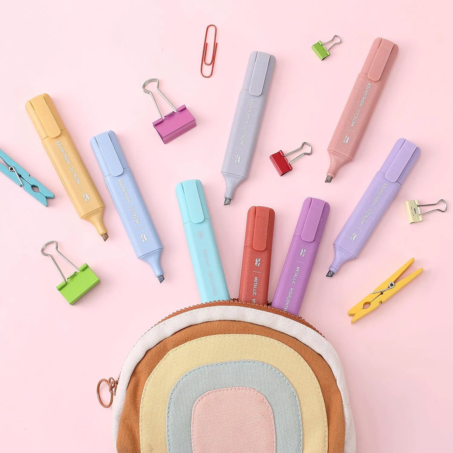 Glitter Highlighters 8-Pack: Metallic Chisel Tip, Aesthetic & Cute for School, Journaling & Crafts