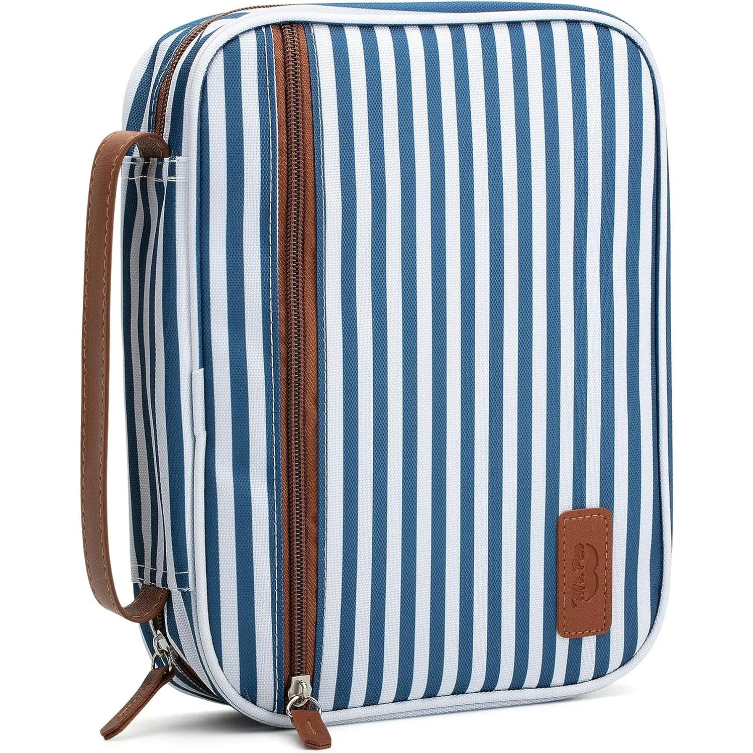 Large Canvas Bible Cover with Stripe Pattern, Handle and Pockets (11.3" x 9")