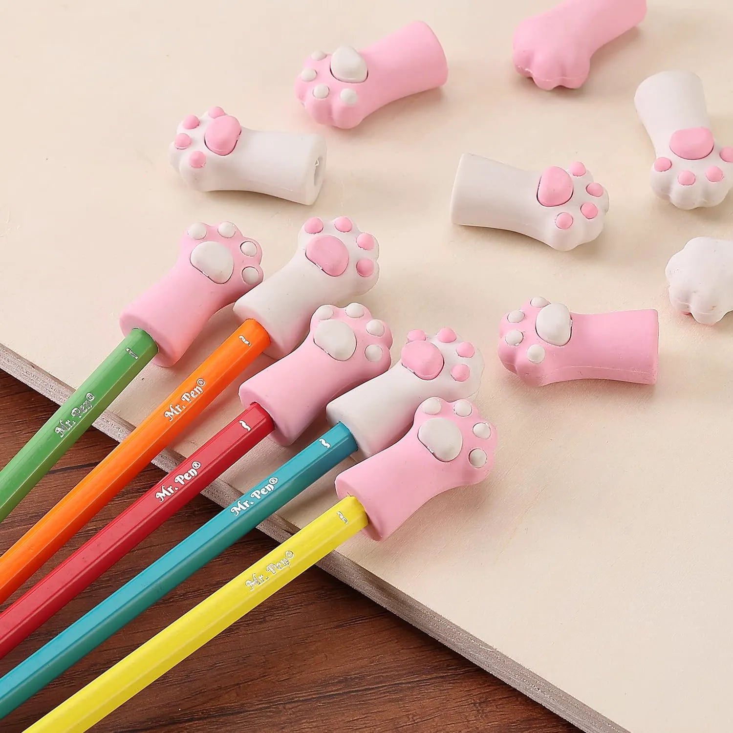 Cute Cat Paw Pencil Toppers Eraser Caps (12 Pack)
