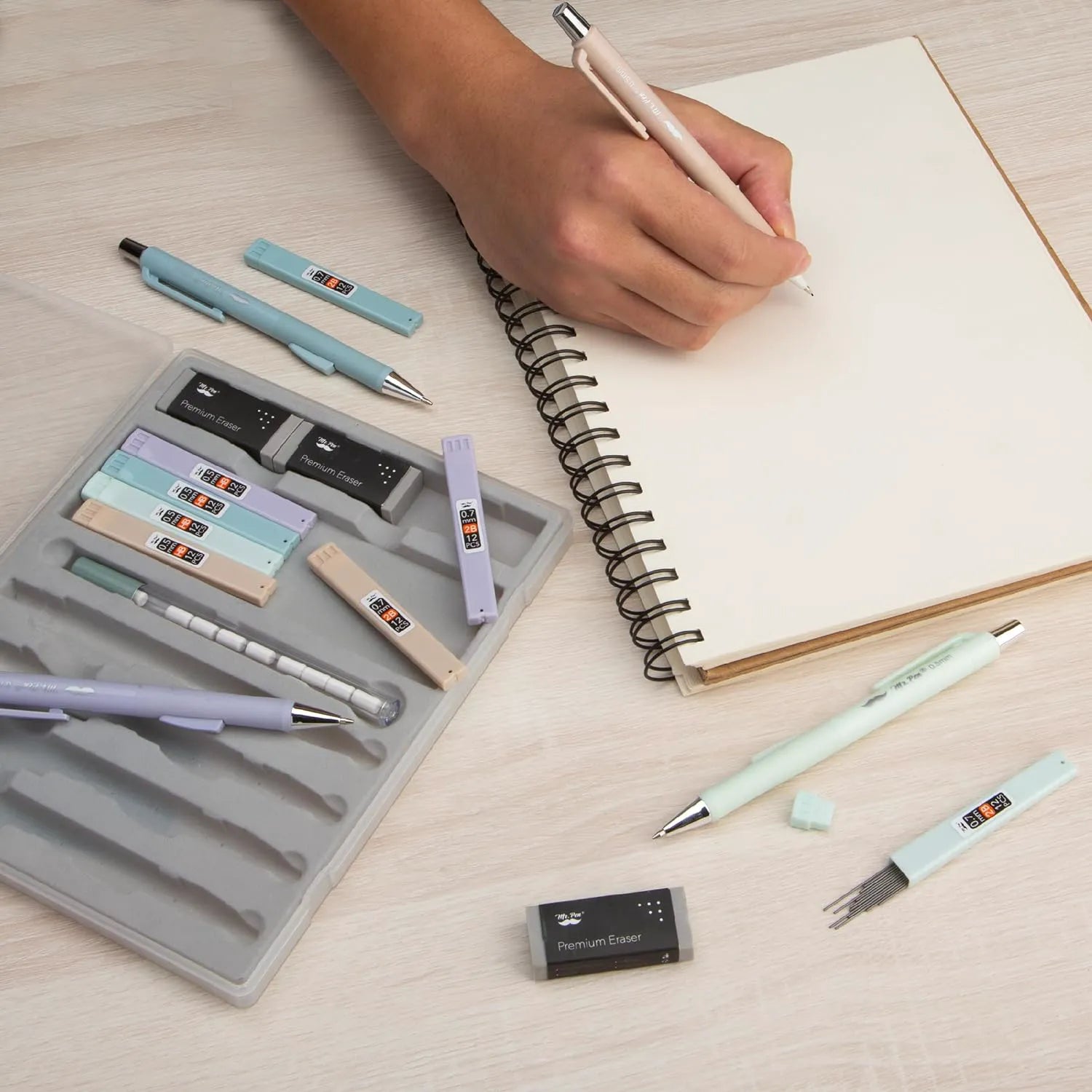 Pastel Mechanical Pencil Set - 4 Pack with 0.5 & 0.7mm Leads