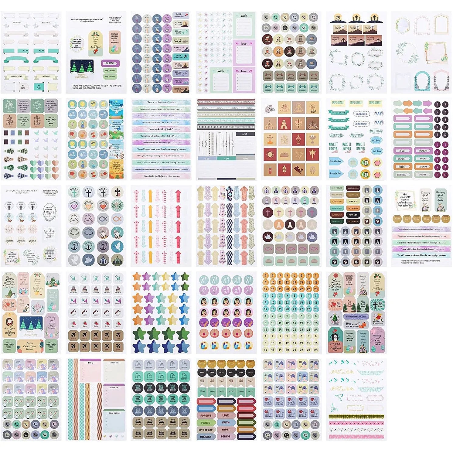Christian & Bible Journaling Stickers - 31 Sheets, 1034 Pieces