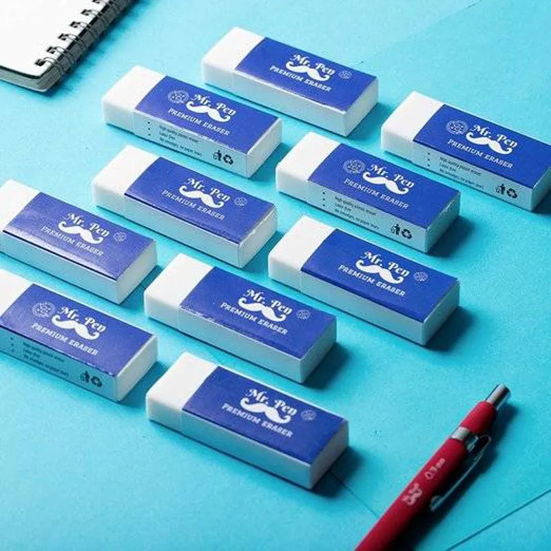 Large Block White Pencil Erasers for School, 10 Pack, Latex Free
