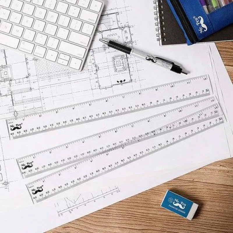 Clear Plastic Ruler 12 Inch (3 Pack) - Dual Side with Inches & Centimeters