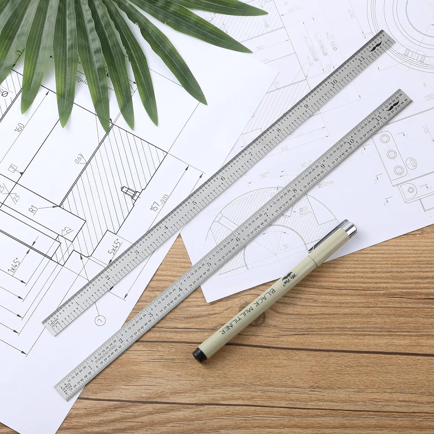 12-Inch Machinist Ruler (2-Pack) - Stainless Steel with 1/10, 1/100, and 1/32 Graduations