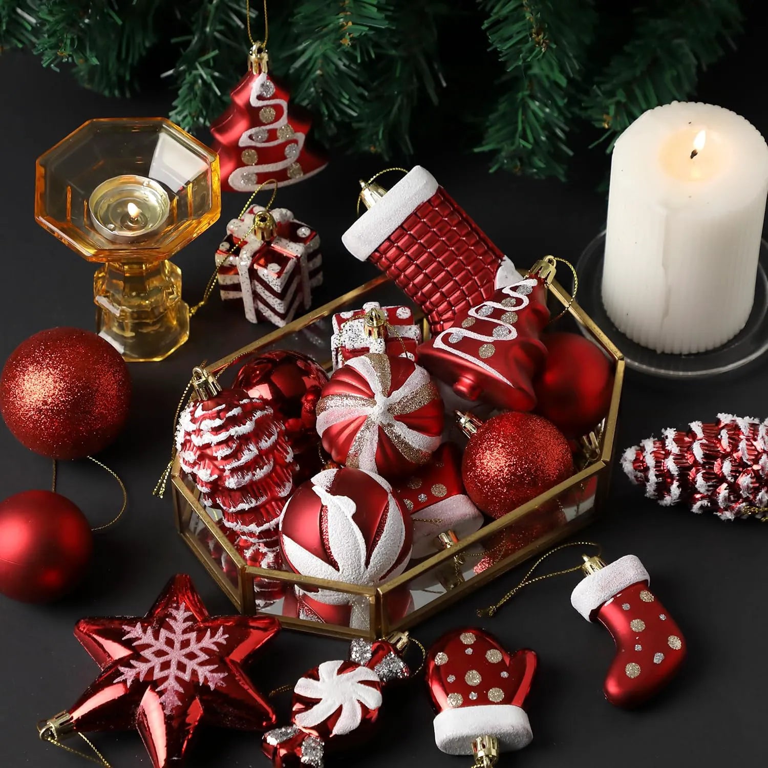 Mr. Pen Assorted Christmas Ball Ornaments Set, 77 Pieces, Red Shatterproof Ornaments