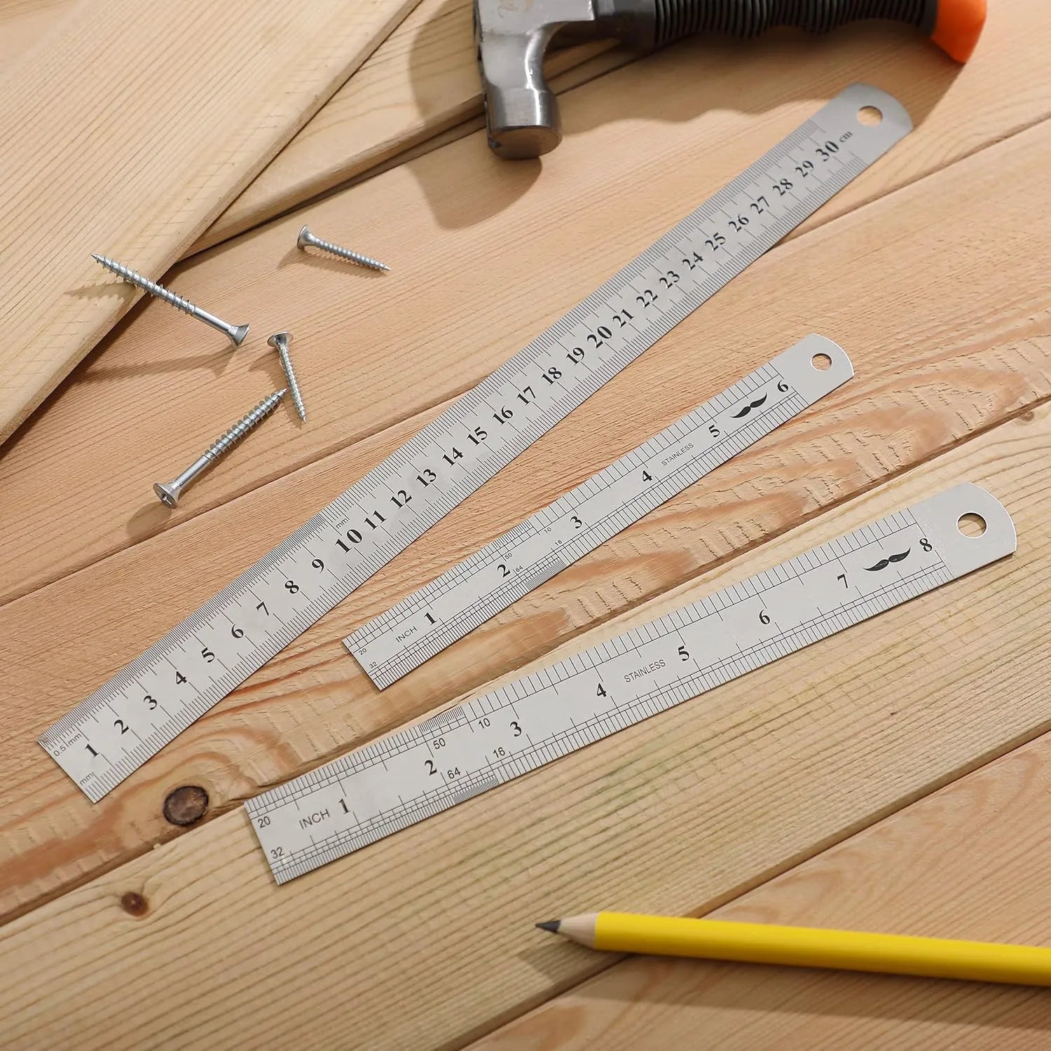 Stainless Steel Ruler Set (3-Pack): 6", 8", 12" Thin Metal Precision Rulers