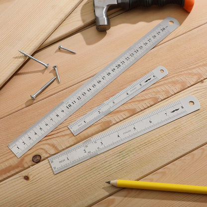 Stainless Steel Ruler Set (3-Pack): 6", 8", 12" Thin Metal Precision Rulers