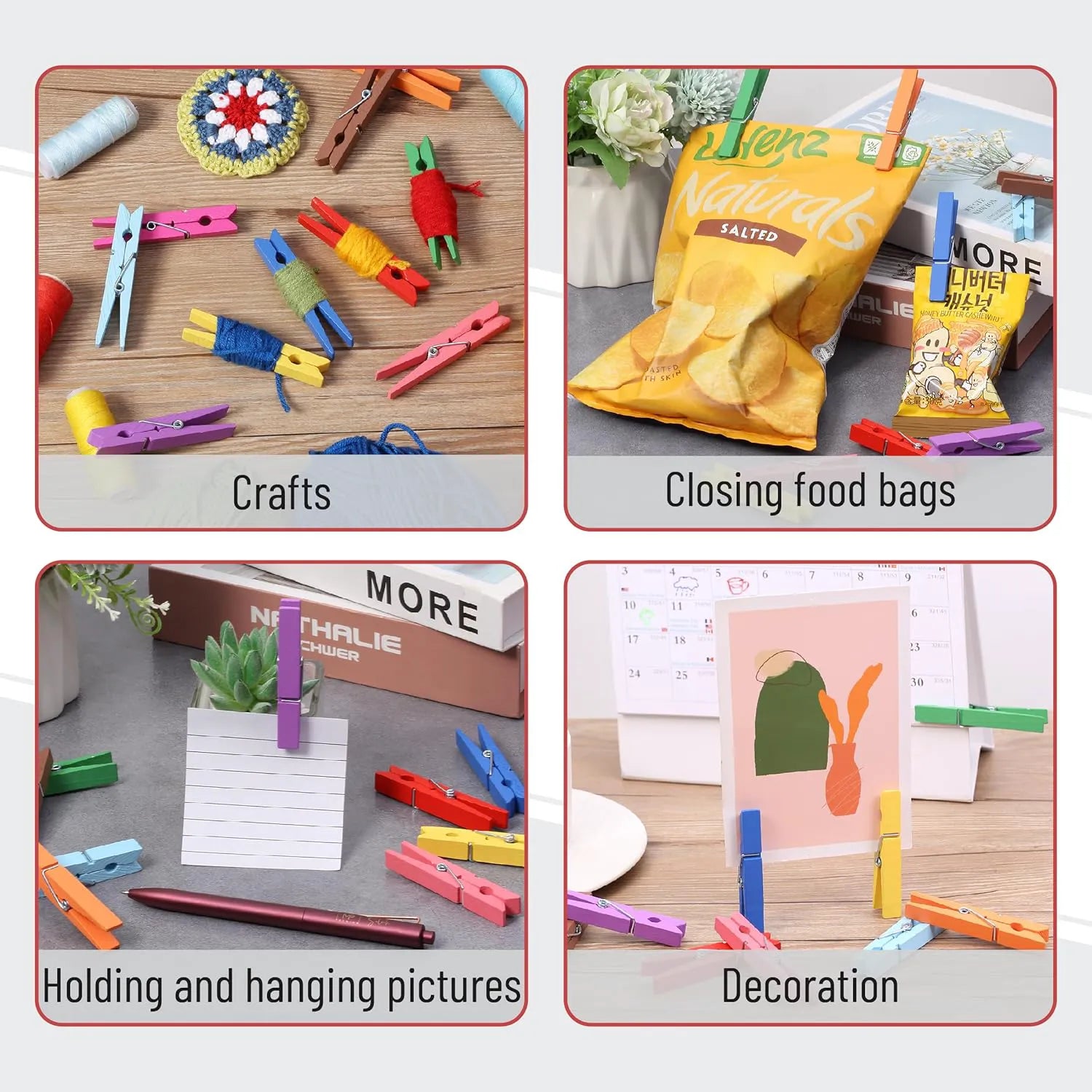 Colorful Wooden Clothespins (50 Pack, 2.85 Inch) with Strong Grip