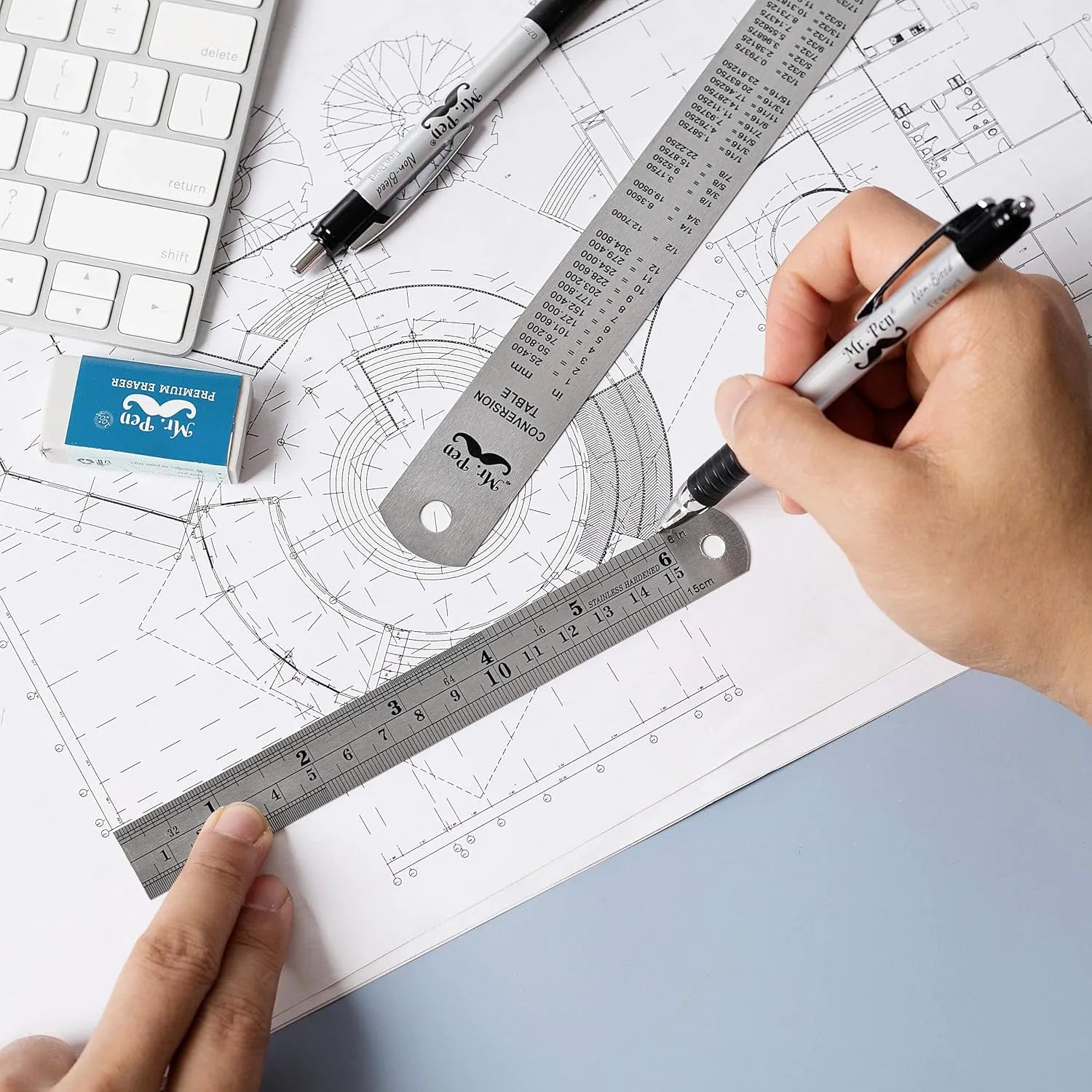 Steel Rulers 2-Pack (6 & 12 Inch) in Rose Gold