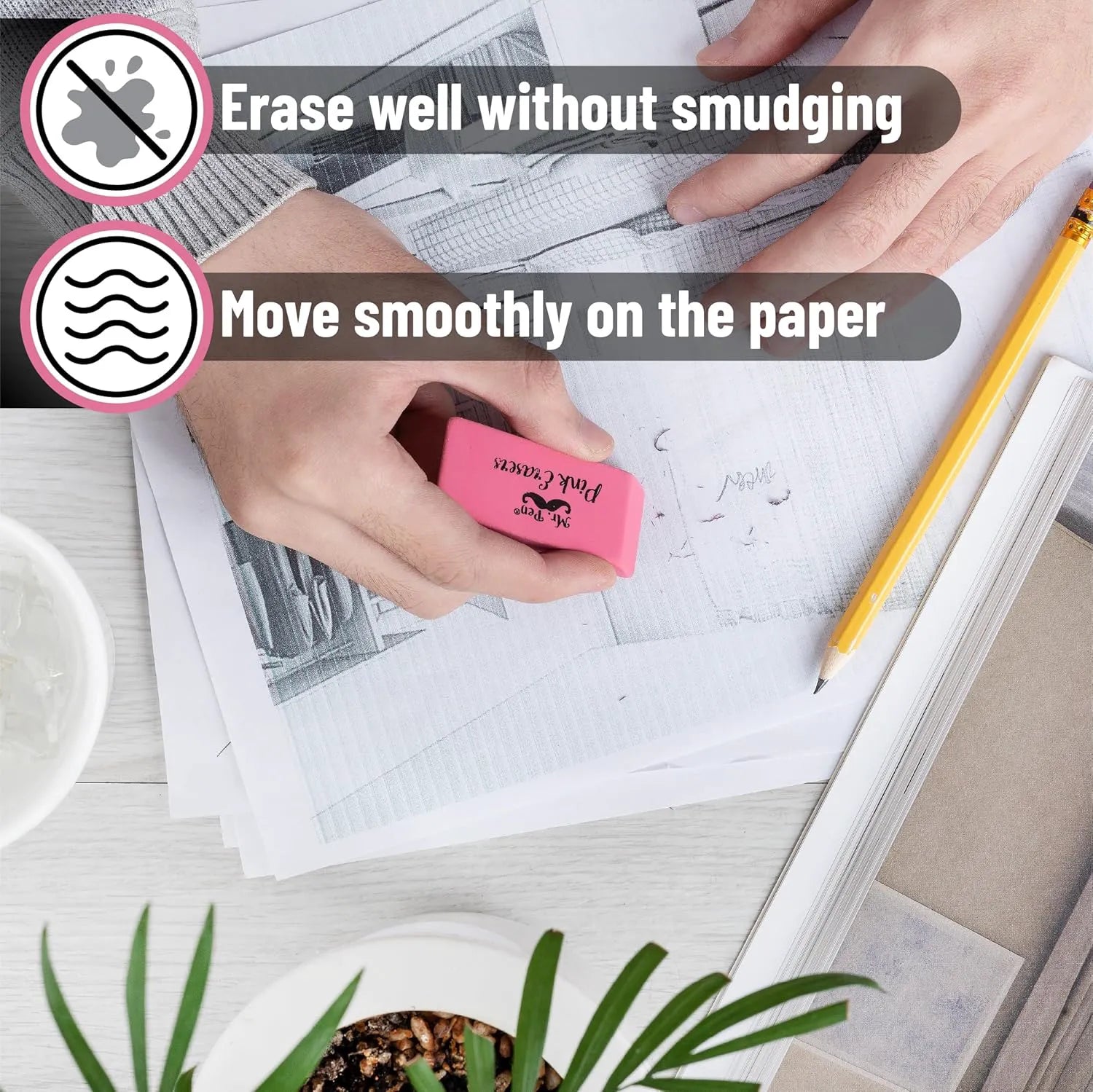 Classic Pink Erasers (36-Pack) - Large Block Style
