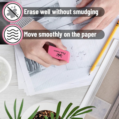 Classic Pink Erasers (36-Pack) - Large Block Style