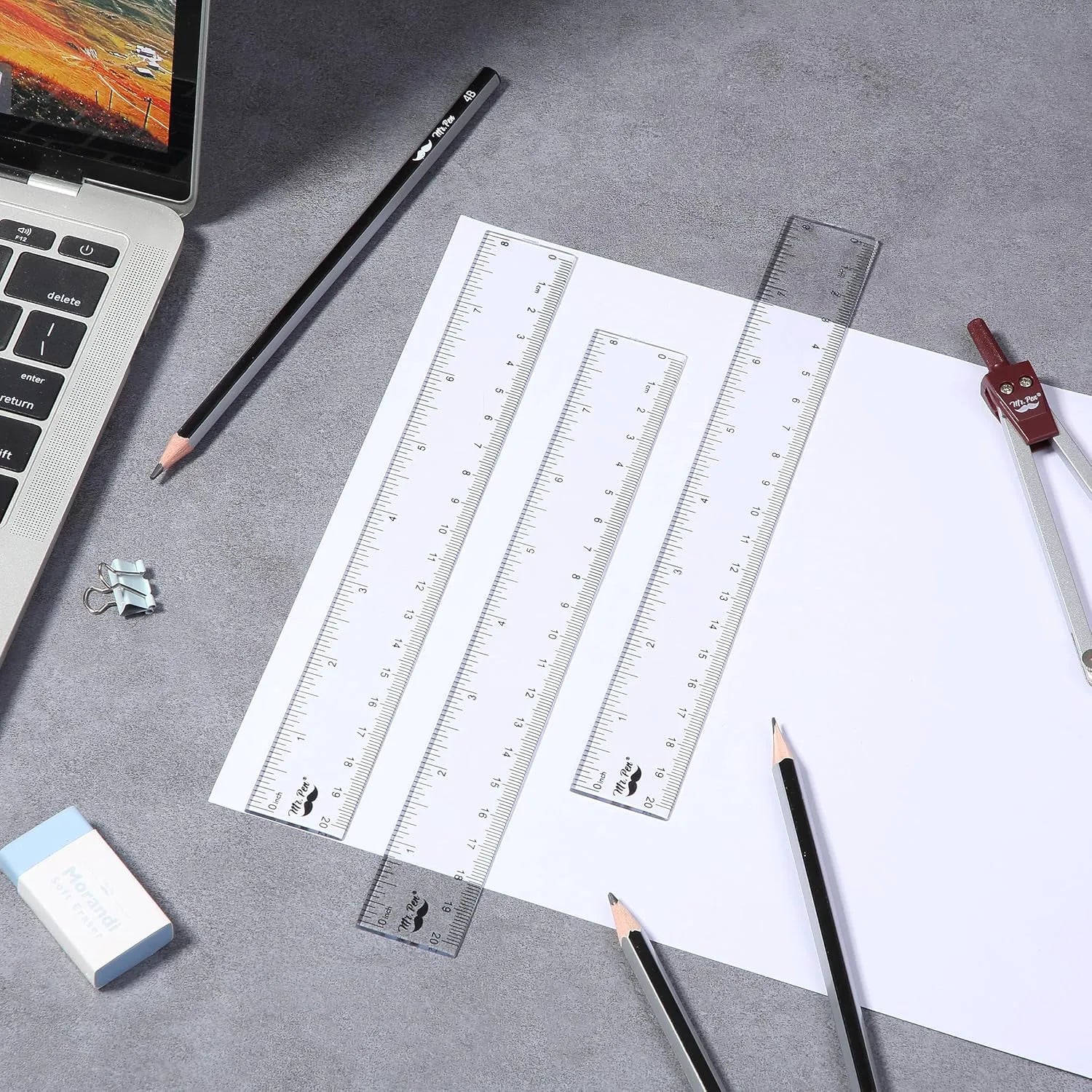 Clear Plastic Ruler 8 Inch (3 Pack) - Metric & Imperial