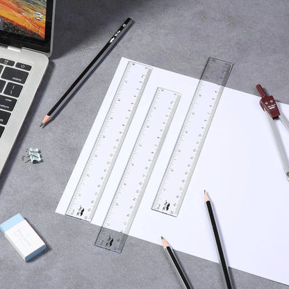 Clear Plastic Ruler 8 Inch (3 Pack) - Metric & Imperial