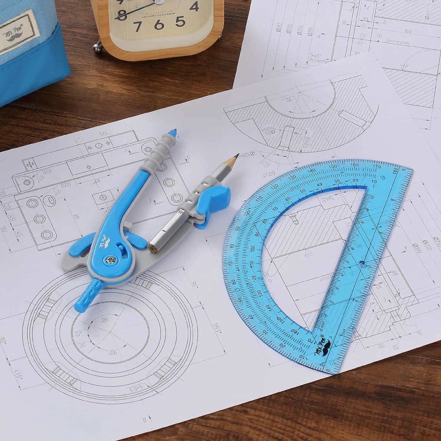 Bulk Compass and Protractor Set (12 Sets) - Colorful Classroom Supplies