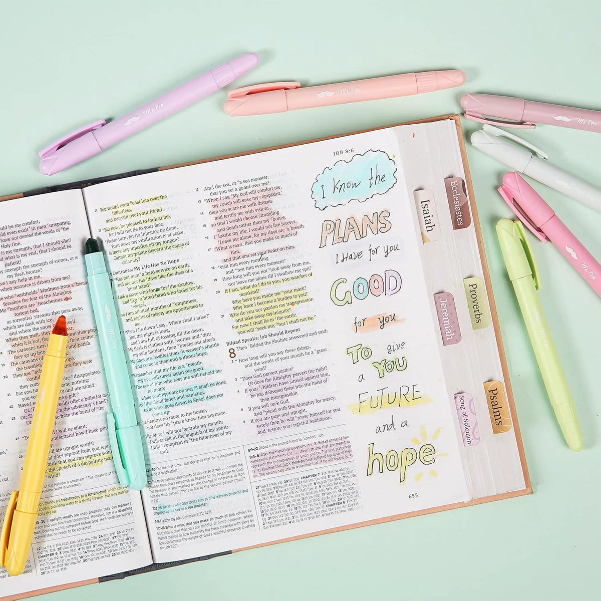 Gel Highlighters, 8 Pack, No-Bleed, Twist-Up Design, Sharpenable Tips, Smooth Glide, Perfect for Bible Pages