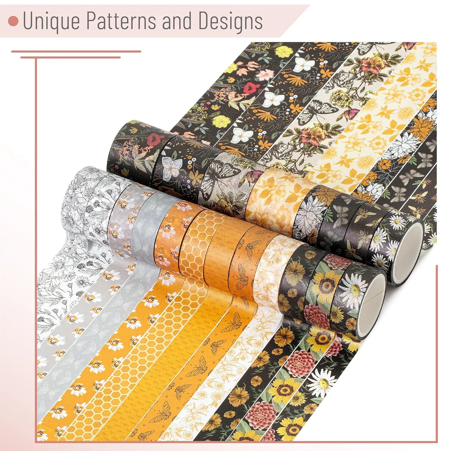 Golden Hives Washi Tape Set - 20 Rolls, Assorted Widths