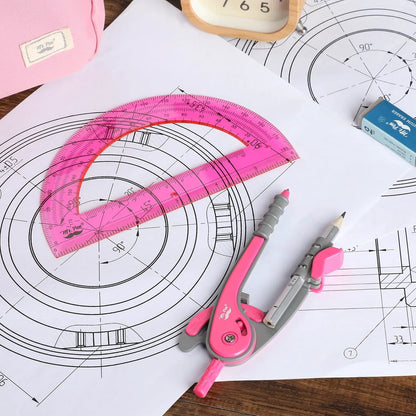 Vivid Cerise Metal Compass & Protractor Set for School