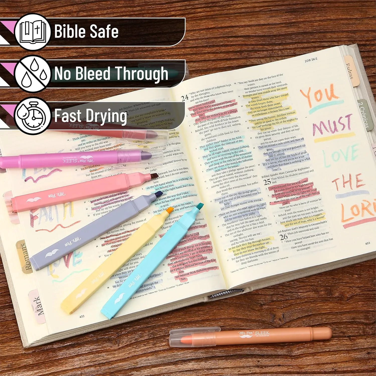 Bible Highlighters & Gel Highlighters, 8 Pack, Assorted Colors, No Bleed