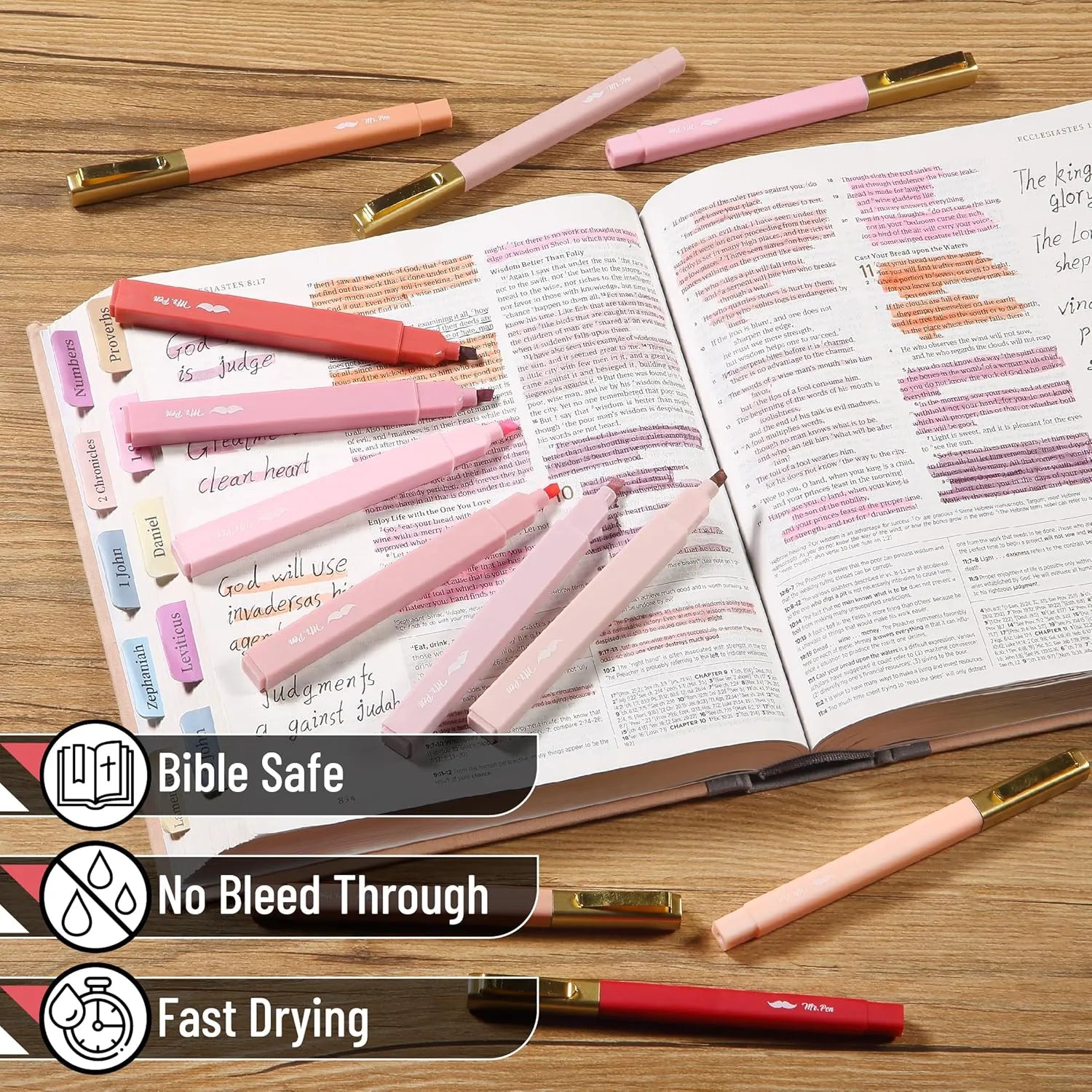 Aesthetic Highlighter & Ballpoint Pen Set (12 Pack) - No-Bleed, Soft Colors, Chisel Tip + Pens for Journaling & Study