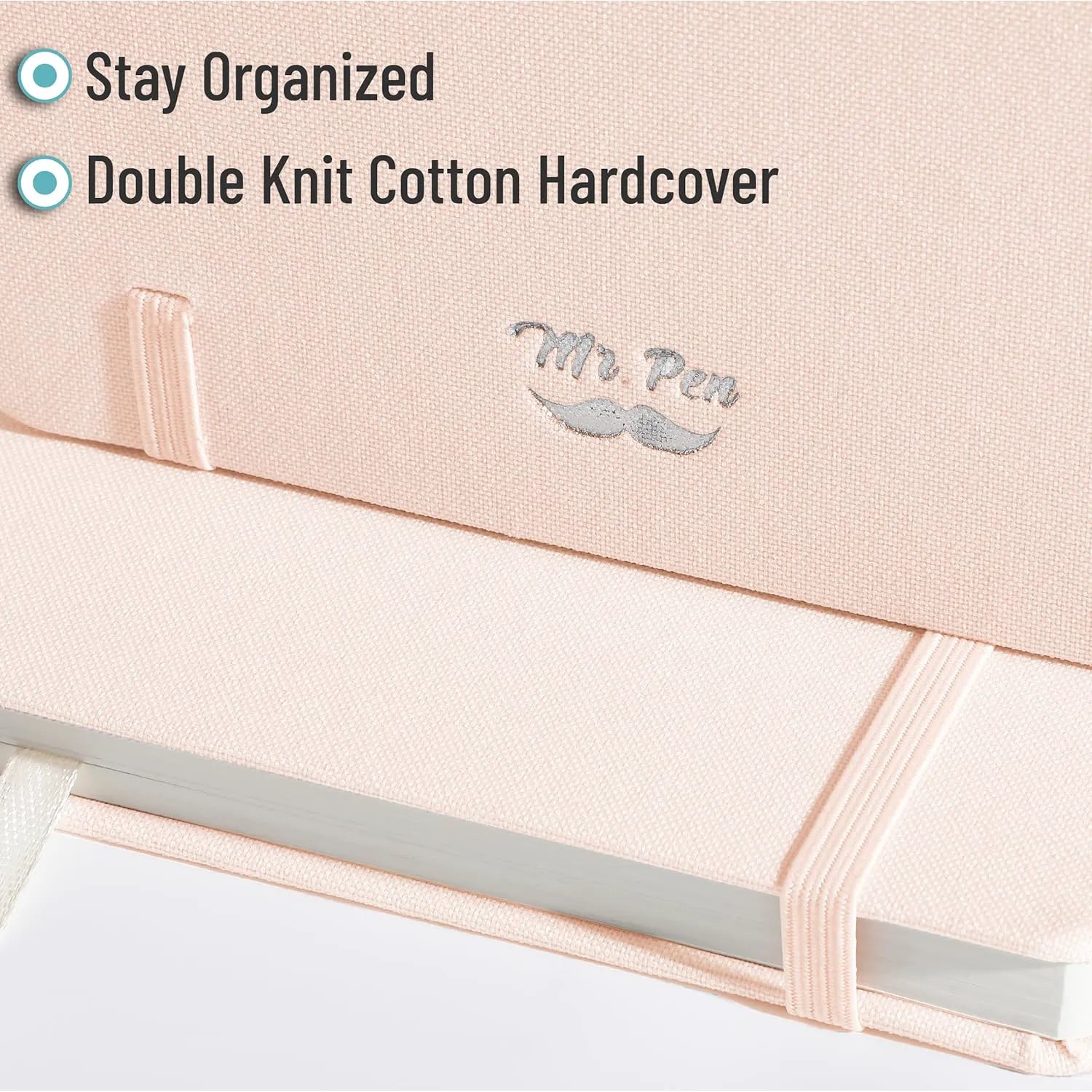 Mr. Pen Dotted Journal Notebook, 5.7" x 8.3", 160 Pages, Fabric Hardcover, Soft Blush Bullet Journal