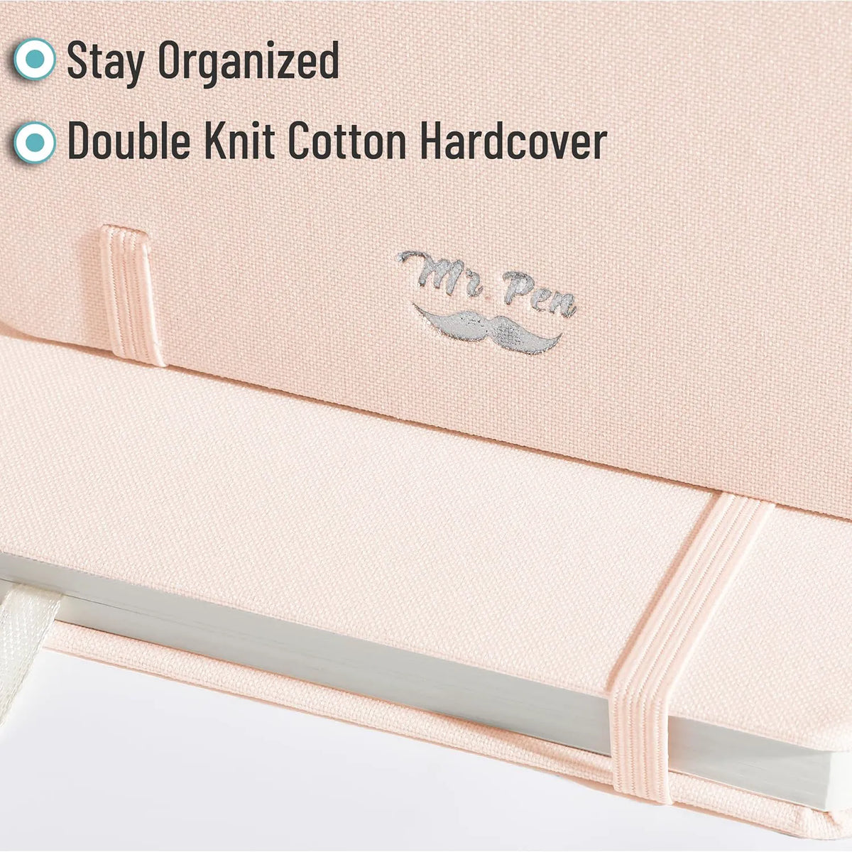 Mr. Pen Dotted Journal Notebook, 5.7" x 8.3", 160 Pages, Fabric Hardcover, Soft Blush Bullet Journal