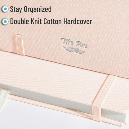 Mr. Pen Dotted Journal Notebook, 5.7" x 8.3", 160 Pages, Fabric Hardcover, Soft Blush Bullet Journal
