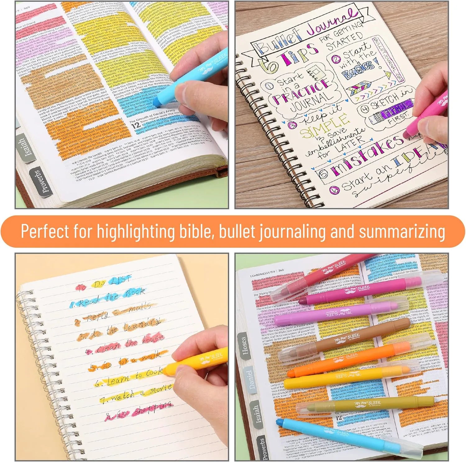 Mr. Pen Gel Highlighters, 8 Pack, Sunshine & Smiles, No Bleed Bible Highlighters & Markers