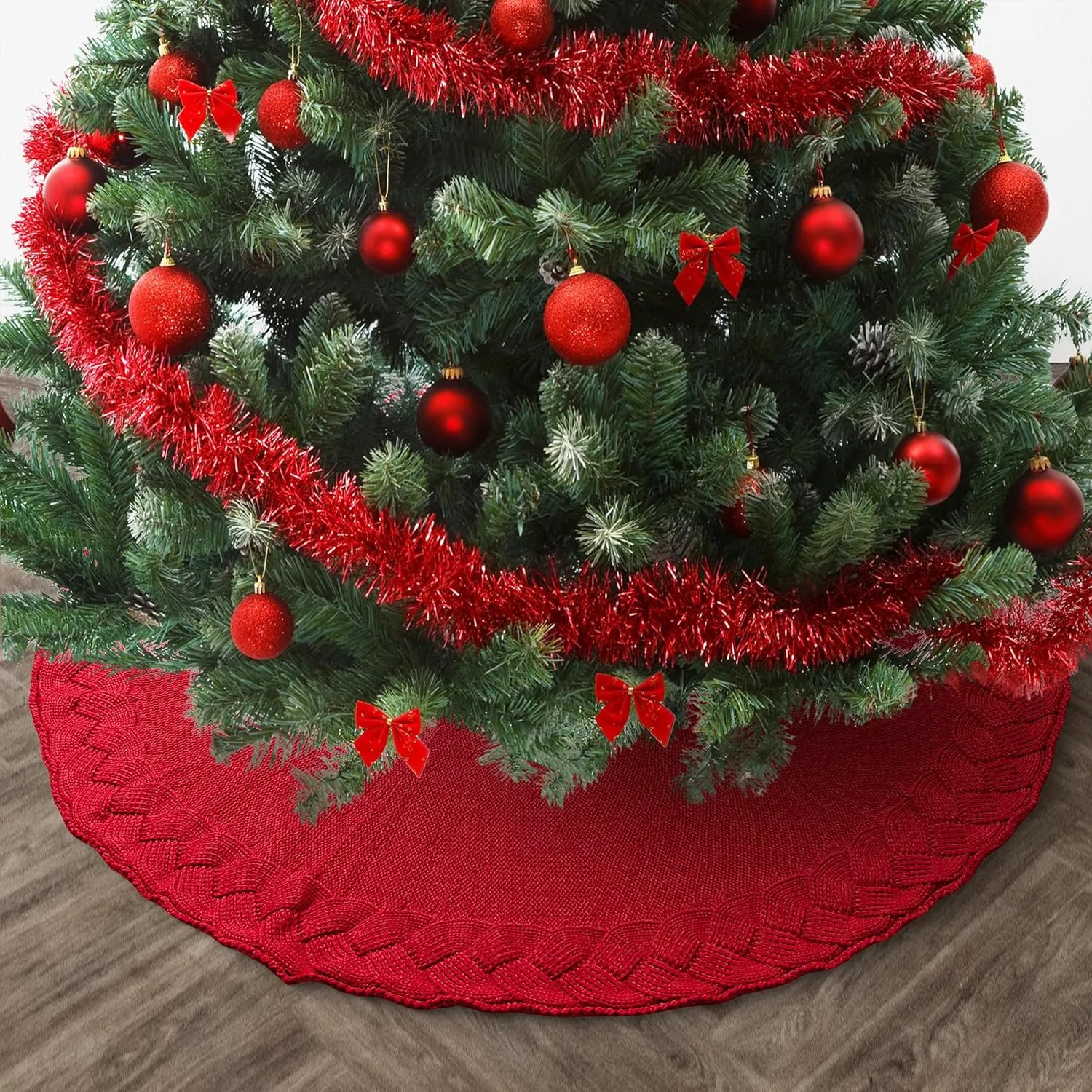 Mr. Pen Christmas Tree Skirt, 36 Inch, Red Knitted Xmas Tree Skirt