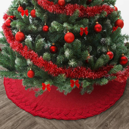 Mr. Pen Christmas Tree Skirt, 36 Inch, Red Knitted Xmas Tree Skirt