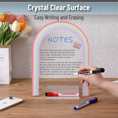Mr. Pen Clear Acrylic Board with Stand, 11.8" x 9", 3 Markers, Rainbow Theme, Desk Dry Erase Board