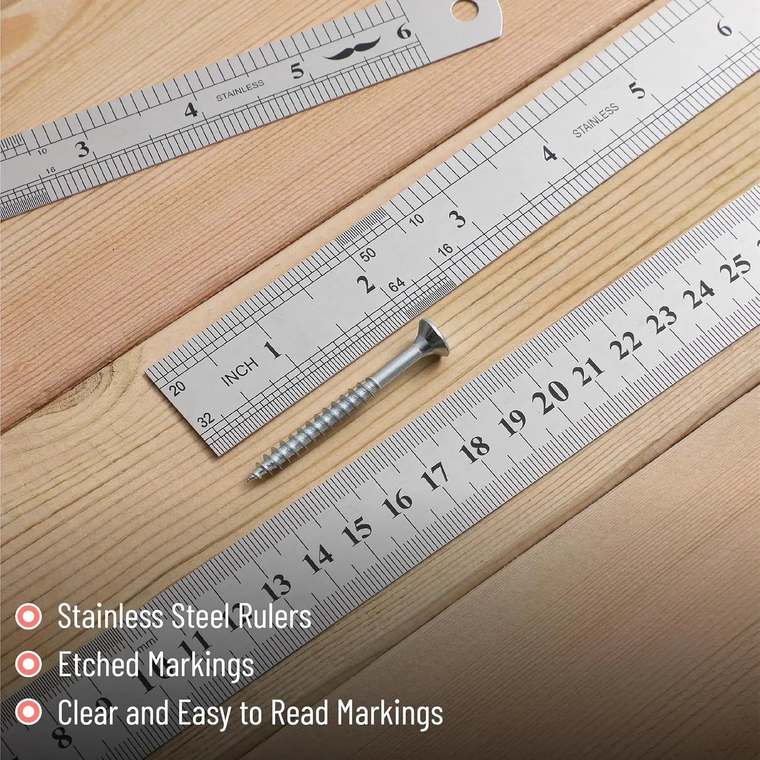 Stainless Steel Ruler Set (3-Pack): 6", 8", 12" Thin Metal Precision Rulers