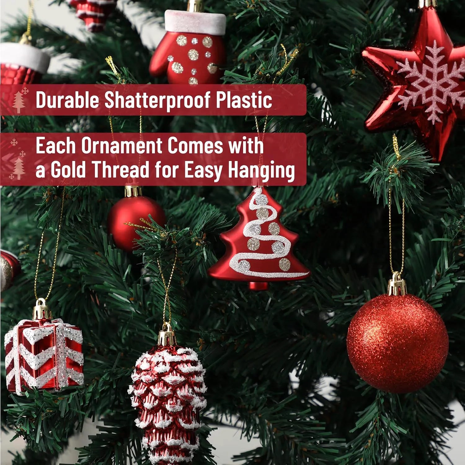 Mr. Pen Assorted Christmas Ball Ornaments Set, 77 Pieces, Red Shatterproof Ornaments