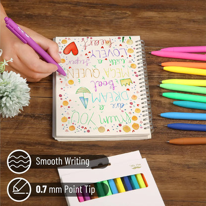 Retractable Gel Pens 12-Pack: Cute Design, Colored Ink, Quick-Dry, Fine Point 0.7mm