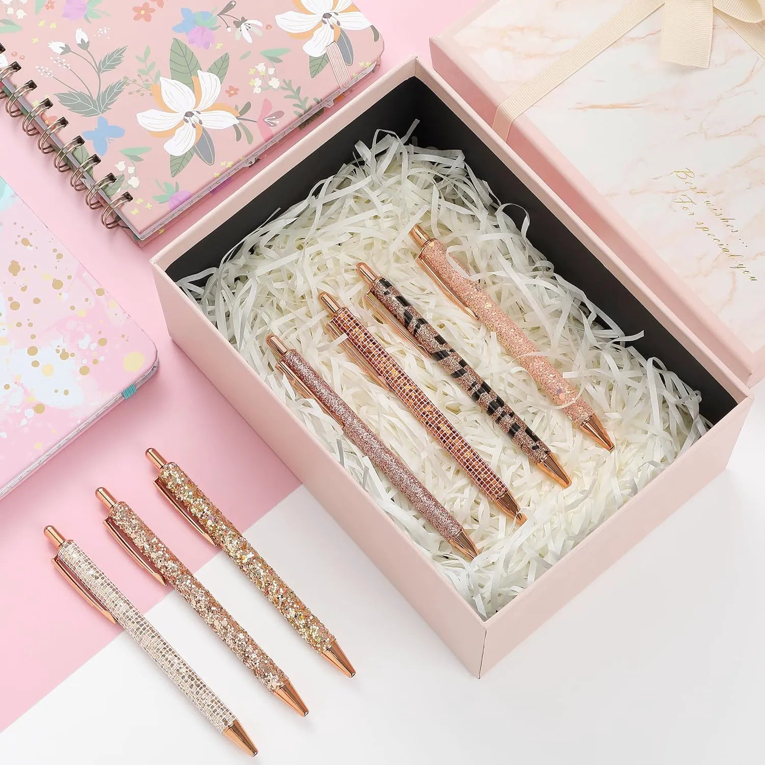Mr. Pen Fancy Pens for Women - 7 Rose Gold Glitter Ballpoint Pens with 10 Refills, 1.0mm Black Ink, Cute Journaling Pens