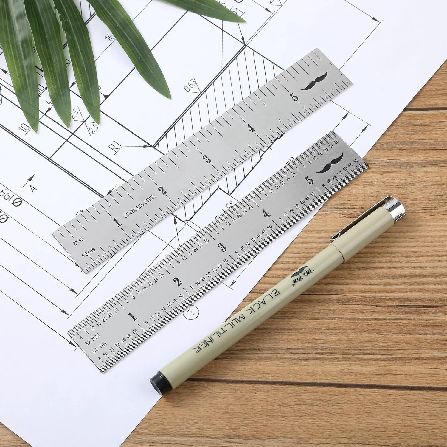 Stainless Steel Metal Machinist Ruler 6 Inch (2 Pack)