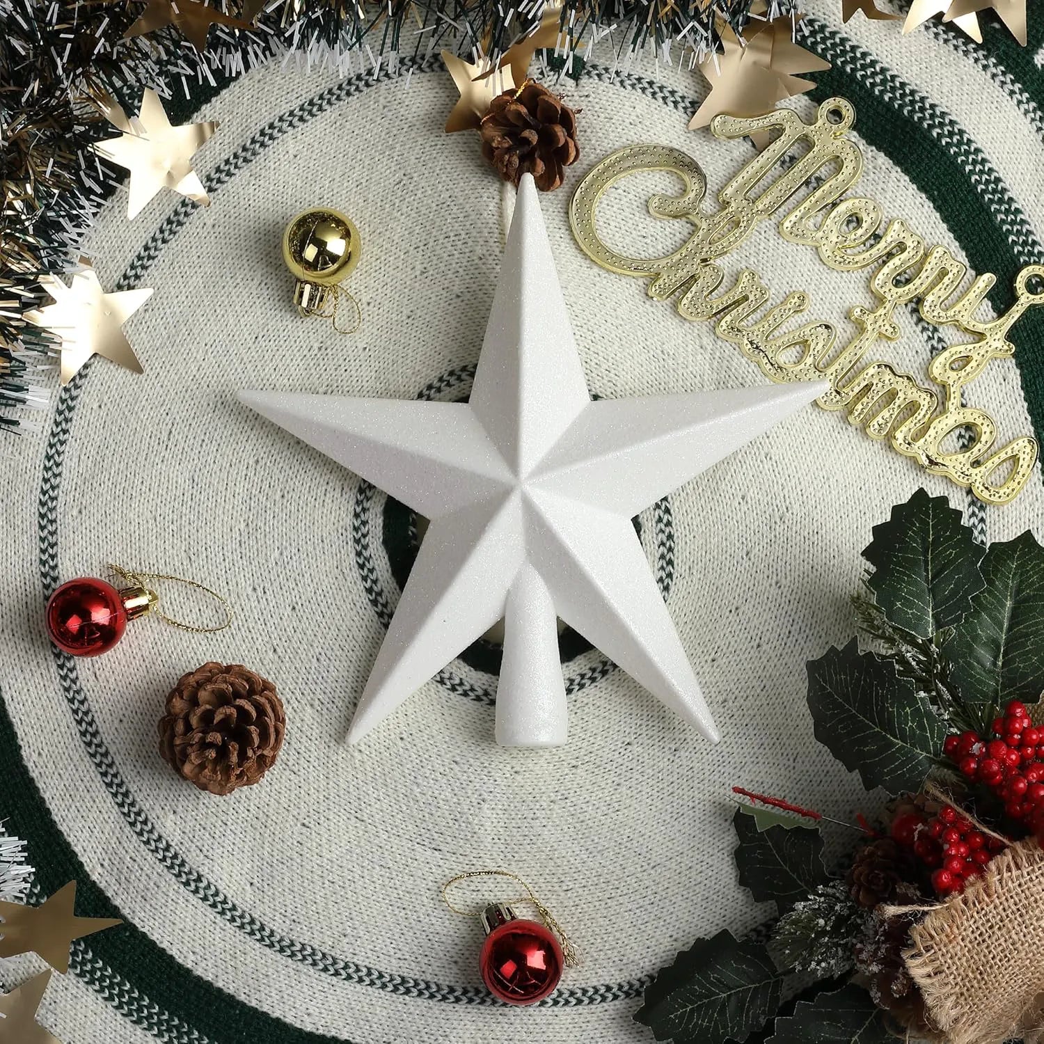 Mr. Pen Glitter Star Tree Topper, 8-Inch, White Star Christmas Tree Topper