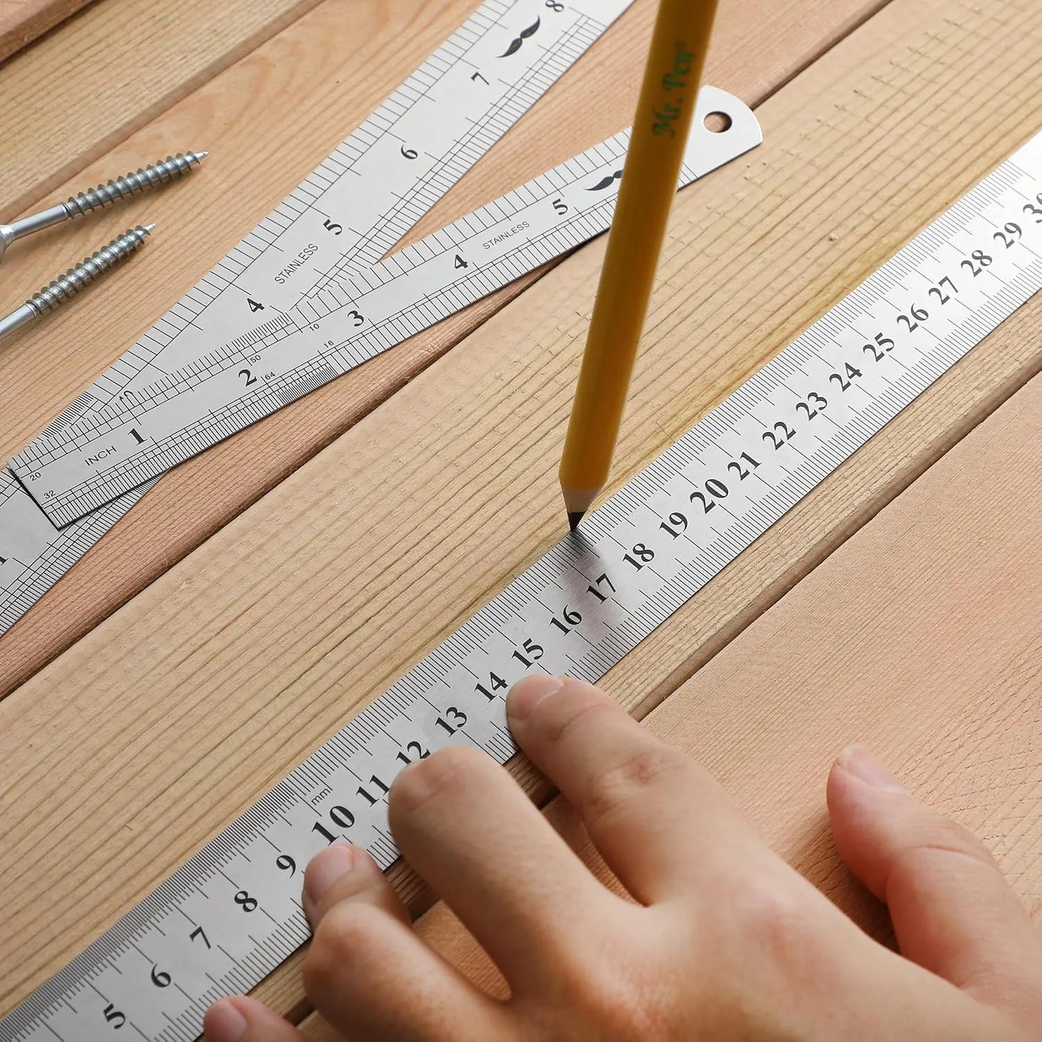 Stainless Steel Ruler Set (3-Pack): 6", 8", 12" Thin Metal Precision Rulers