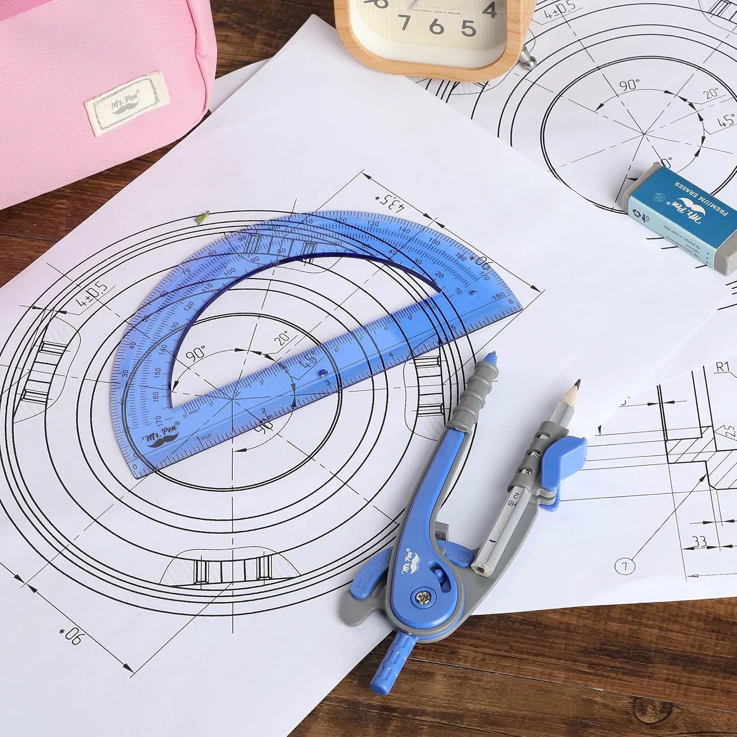 Midnight Blue Compass & Protractor Set with 180° Protractor
