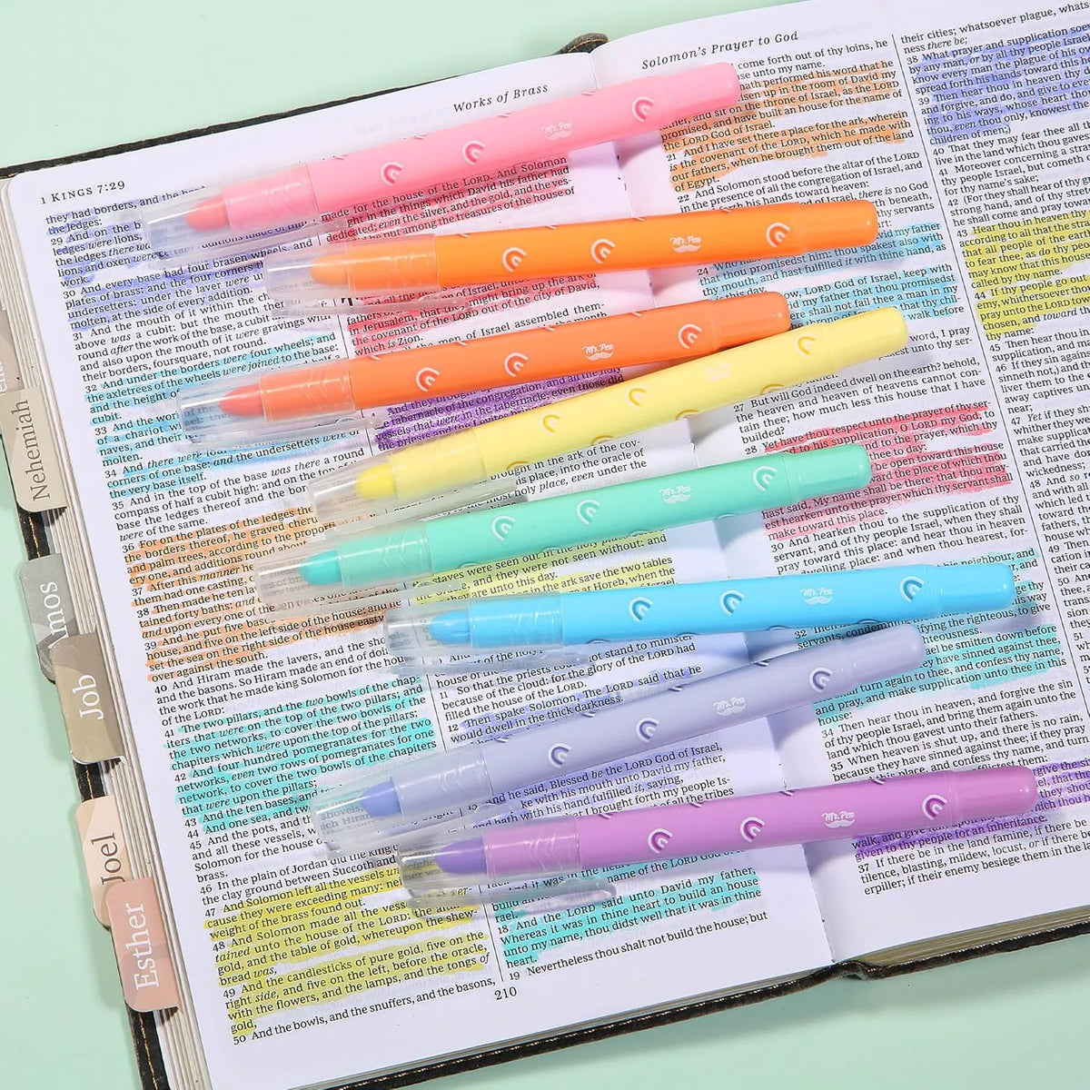 Bible Gel Highlighters, 8 Pack, Assorted Colors, No-Bleed, Twist-Up, Sharpenable Tips
