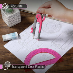 Vivid Cerise Metal Compass & Protractor Set for School