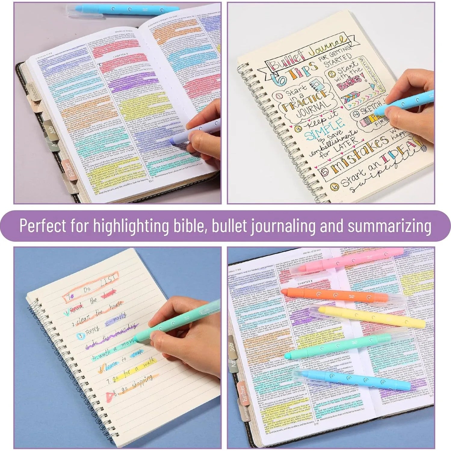 Bible Gel Highlighters, 8 Pack, Assorted Colors, No-Bleed, Twist-Up, Sharpenable Tips