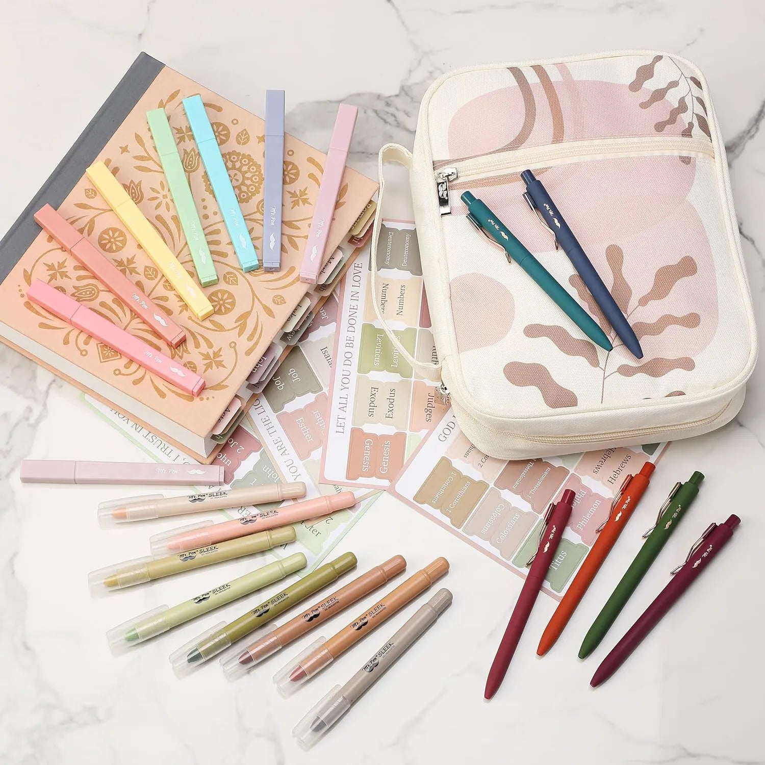 Bible Journaling Kit (28 Pieces) with Case, No-Bleed Pens, Highlighters & Tabs