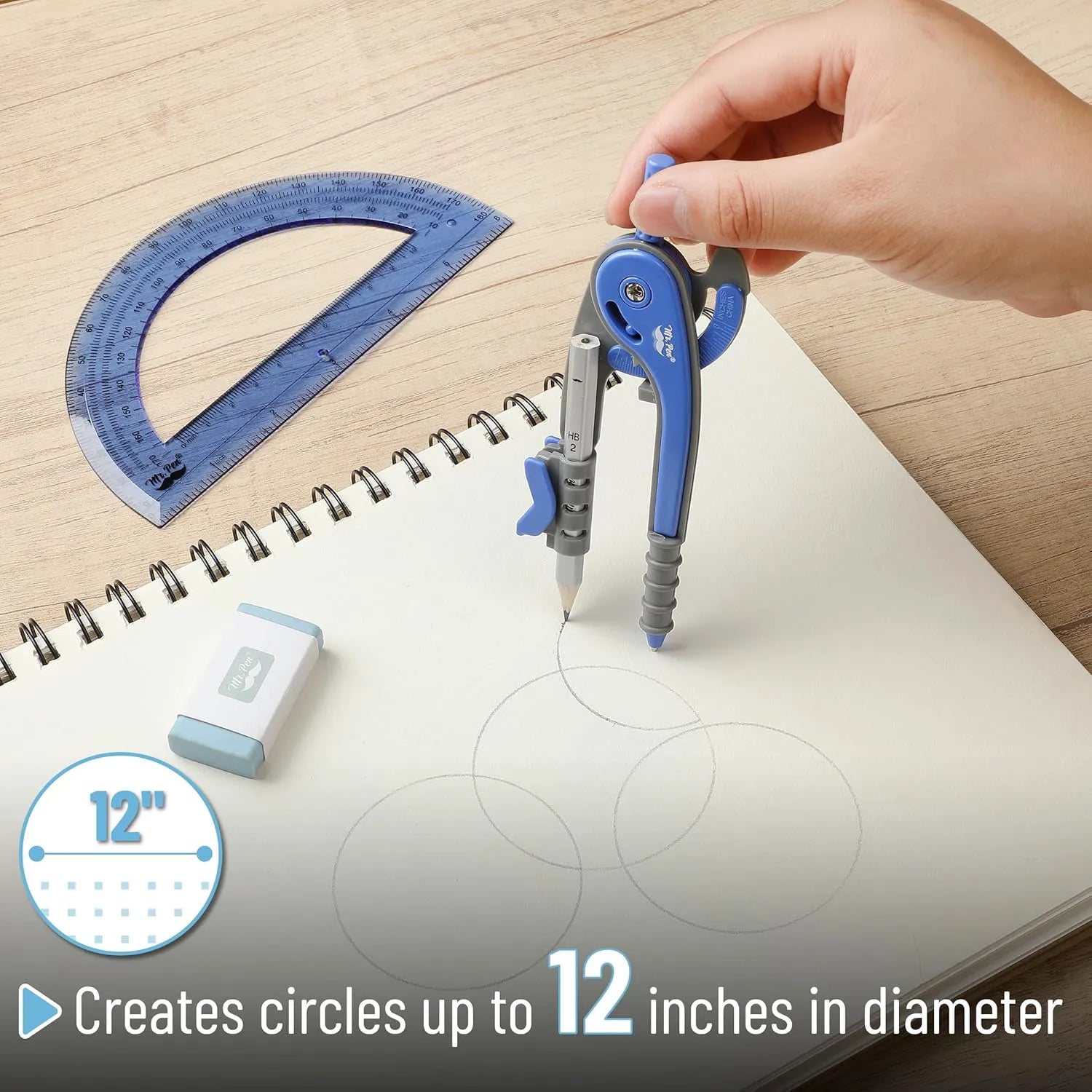 Midnight Blue Compass & Protractor Set with 180° Protractor